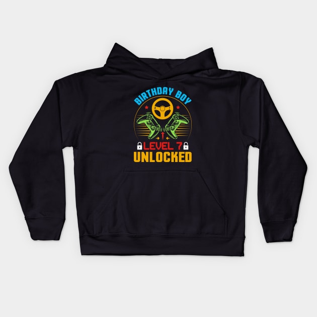 Birthday Boy Level 7 Unlocked Gamer Birthday Kids Hoodie by busines_night